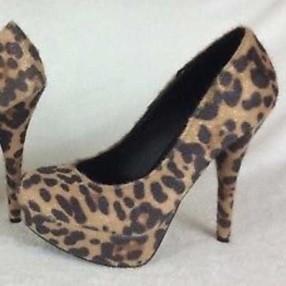 Wild Pair Shoes - WILD PAIR ‘DAYTON’ Faux Fur Leopard Platform Heels